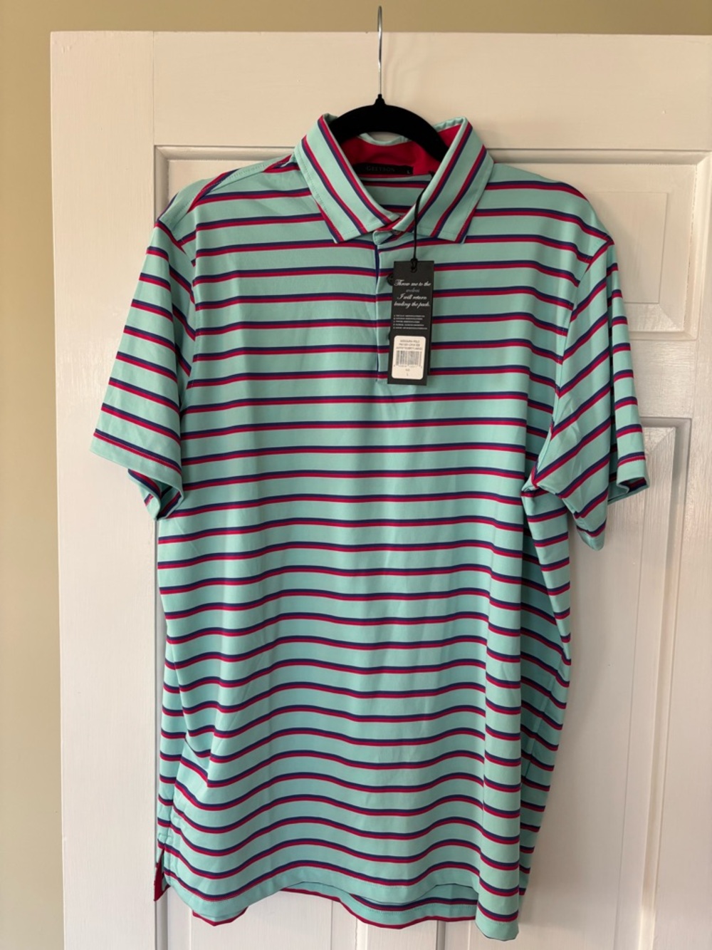 Greyson Men's Aqua Polo with Pink Stripes
